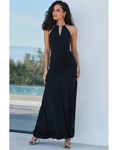 Платье макси из джерси со сборками спереди и воротником-хомутом, черный Sosandar