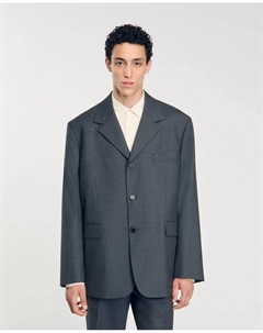 Однотонный мужской пиджак оверсайз, серый Sandro