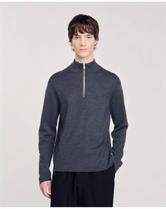Мужской шерстяной свитер с воротником на молнии, серый Sandro
