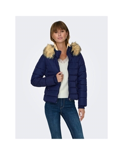 Пуховик стеганый с капюшоном синий Only