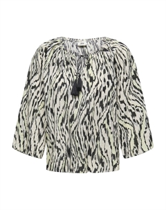 Блузка с принтом и завязками на воротнике синий Jdy