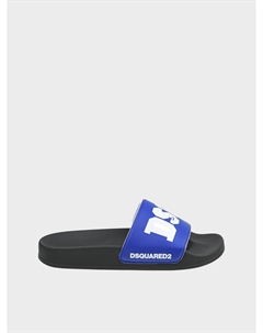 Сине-черные шлепки с белым лого Dsquared2