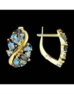 Серьги из желтого золота с голубыми и синими топазами Sokolov