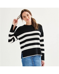Женский свитер с круглым вырезом и боковыми разрезами, цвет Black White Boat Str Sonoma goods for life
