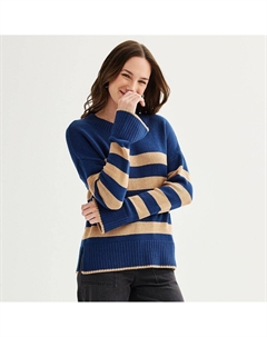 Женский свитер с круглым вырезом и боковыми разрезами, цвет Navy Beige Boat Str Sonoma goods for life
