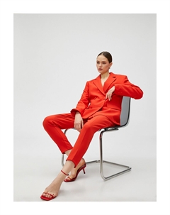 Базовые брюки из сигаретной ткани со складками и карманами, красный Koton