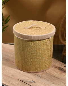 Корзина для белья с крышкой и тканевым подкладом, 30×30×30 см, ротанг Nobrand