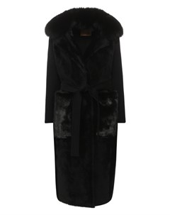 Пальто из смеси шерсти и кашемира с меховой отделкой Yves salomon