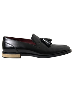 Элегантные черные кожаные мокасины с золотыми кисточками Dolce&gabbana