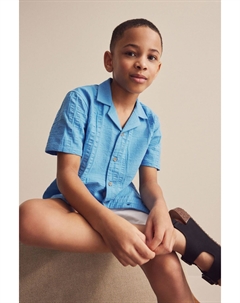 Фактурная рубашка с коротким рукавом (3–16 лет), синий Next