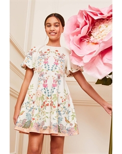 Праздничное платье Scuba с рукавами-буфами (5–16 лет), белый Lipsy