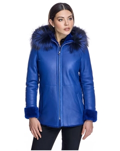 Женская кожаная куртка с капюшоном, синий Maximilian