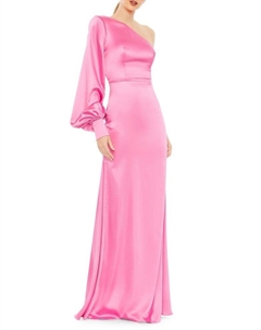 Платье-раструб на одно плечо с епископскими рукавами, цвет Candy Pink Mac duggal