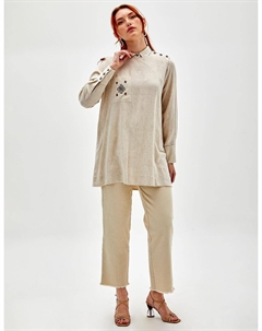 Туника с одним карманом и вышивкой кремового цвета Kayra