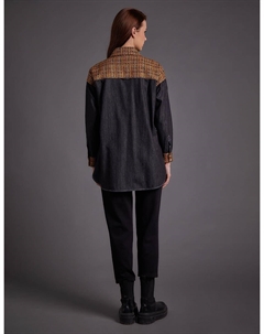 Туника с декором из твида и денима, черная Kayra