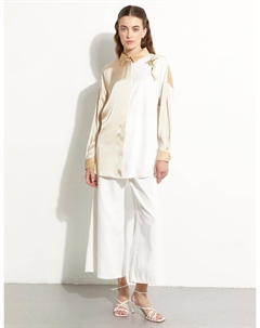 Кремовая атласная туника с рисунком птиц Kayra