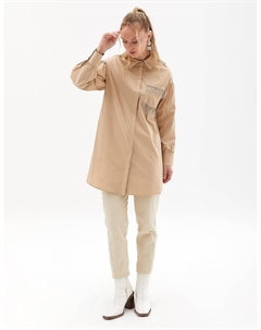 Бежевая туника с объемными рукавами и сборкой из камней Kyr