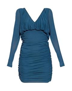 Платье с длинными рукавами и V образным вырезом, синий Saint laurent