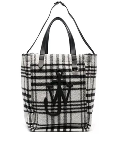 Сумка тоут из натуральной шерсти в клетку с поясом, белый Jw anderson