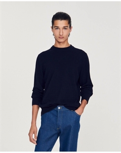 Мужской кашемировый свитер темно-синего цвета с круглым вырезом, темно-синий Sandro