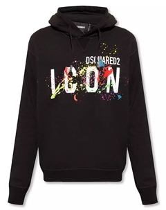 Элегантная черная хлопковая толстовка с капюшоном и контрастным логотипом Dsquared2