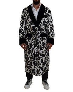 Элегантный халат из смесового шелка с цветочным узором, черно-белый Dolce&gabbana