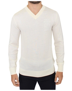 Пуловер из смеси шерсти с оттенком белого цвета с V-образным вырезом, белый Ermanno scervino