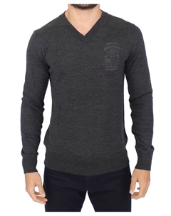 Шикарный серый свитер-пуловер из шерстяной смеси с V-образным вырезом Ermanno scervino