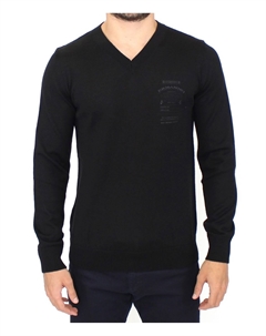 Элегантный черный свитер из шерстяной смеси с V-образным вырезом Ermanno scervino