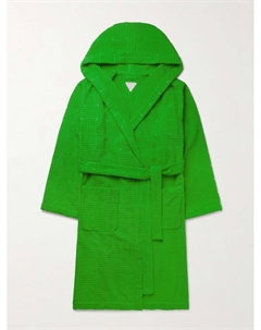 Хлопковый махровый халат Intrecciato с капюшоном, зеленый Bottega veneta