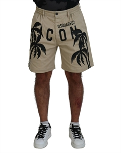 Бежевые хлопковые шорты выше колена с напечатанным логотипом Dsquared2