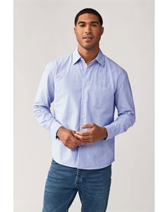 Рубашка в полоску из 100% хлопка Оксфорд с длинным рукавом, синий Next