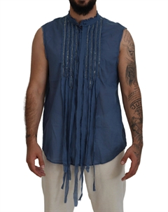 Синяя хлопковая рубашка без рукавов с цепочкой Dsquared2