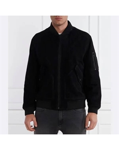 Кожаный бомбер Leato классического кроя, черный Hugo