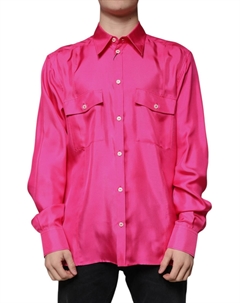 Мужская рубашка с воротником из розового шелка на пуговицах Dolce&gabbana