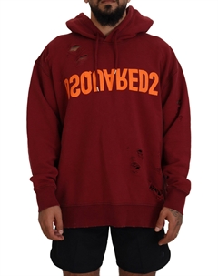 Свитер-пуловер из бордового хлопка с капюшоном и принтом Dsquared2