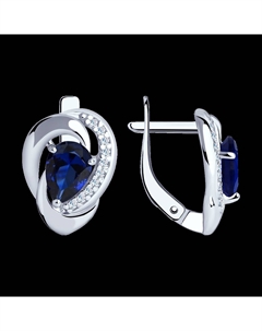 Серьги из серебра с синими корунд (синт.) и фианитами Sokolov