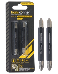 Биты двусторонние PH2xPZ2x65 мм, сталь S2, Diamond, 2 шт (HKPH2PZ2-65D-2) Hanskonner
