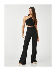 Тканевые брюки расклешенные брюки с высокой талией на пуговицах, черный Koton