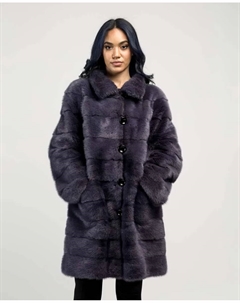 Женская двусторонняя норковая шуба с карманами, пурпурный De la roca