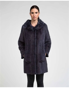 Женская шуба из крысиного мушкета на трикотажной подкладке, тёмно-синий De la roca