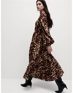 Платье миди с анималистичным принтом и многоуровневой талией, коричневый Marks & spencer