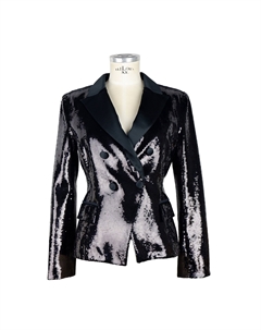 Элегантный двубортный пиджак с пайетками, черный Elisabetta franchi