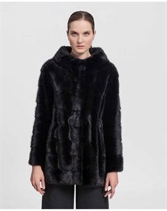 Женская норковая шуба с вырезом-лодочкой, черный De la roca
