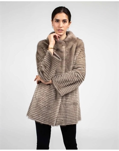 Женская двусторонняя норковая шуба с вязкой, серый De la roca