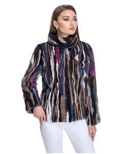 Женская шуба из норки в стиле пэчворк с воротником-стойкой, мультиколор Maximilian