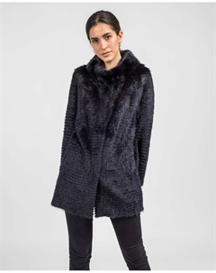 Женская двусторонняя норковая шуба с вязкой, тёмно-синий De la roca