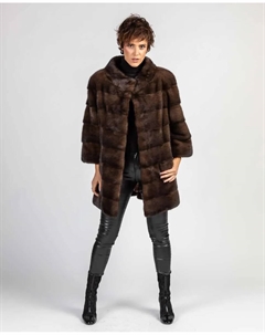 Женская норковая шуба с вырезом-лодочкой, коричневый De la roca