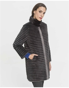 Женская двусторонняя норковая шуба с кнопками, серый De la roca