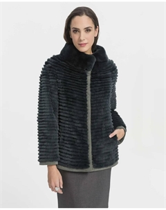 Двусторонняя короткая шуба из меха рекса для женщин, темно-зеленый De la roca